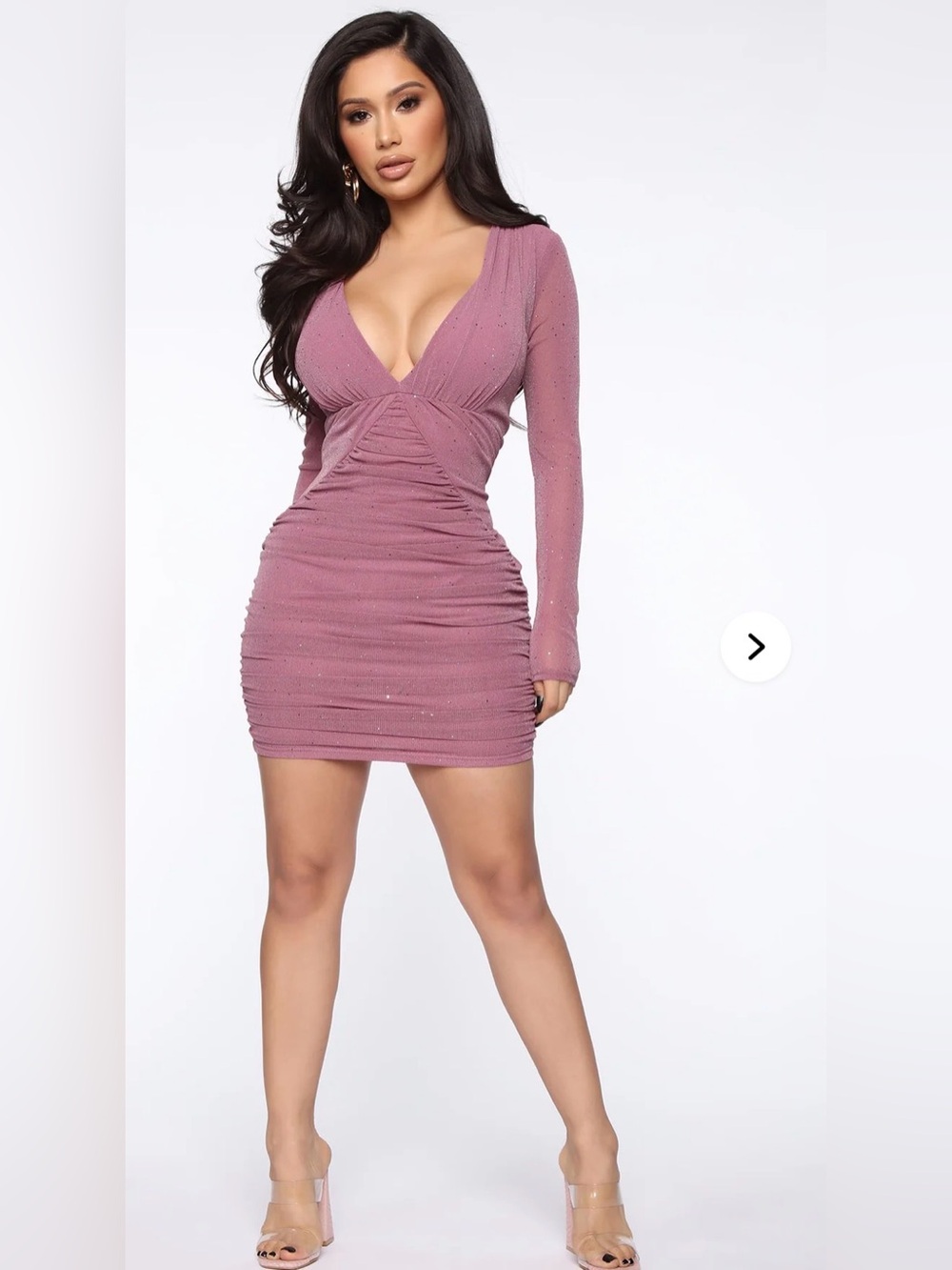 Fashion Nova Sparkle Ruched Long-Sleeve Mini Dress